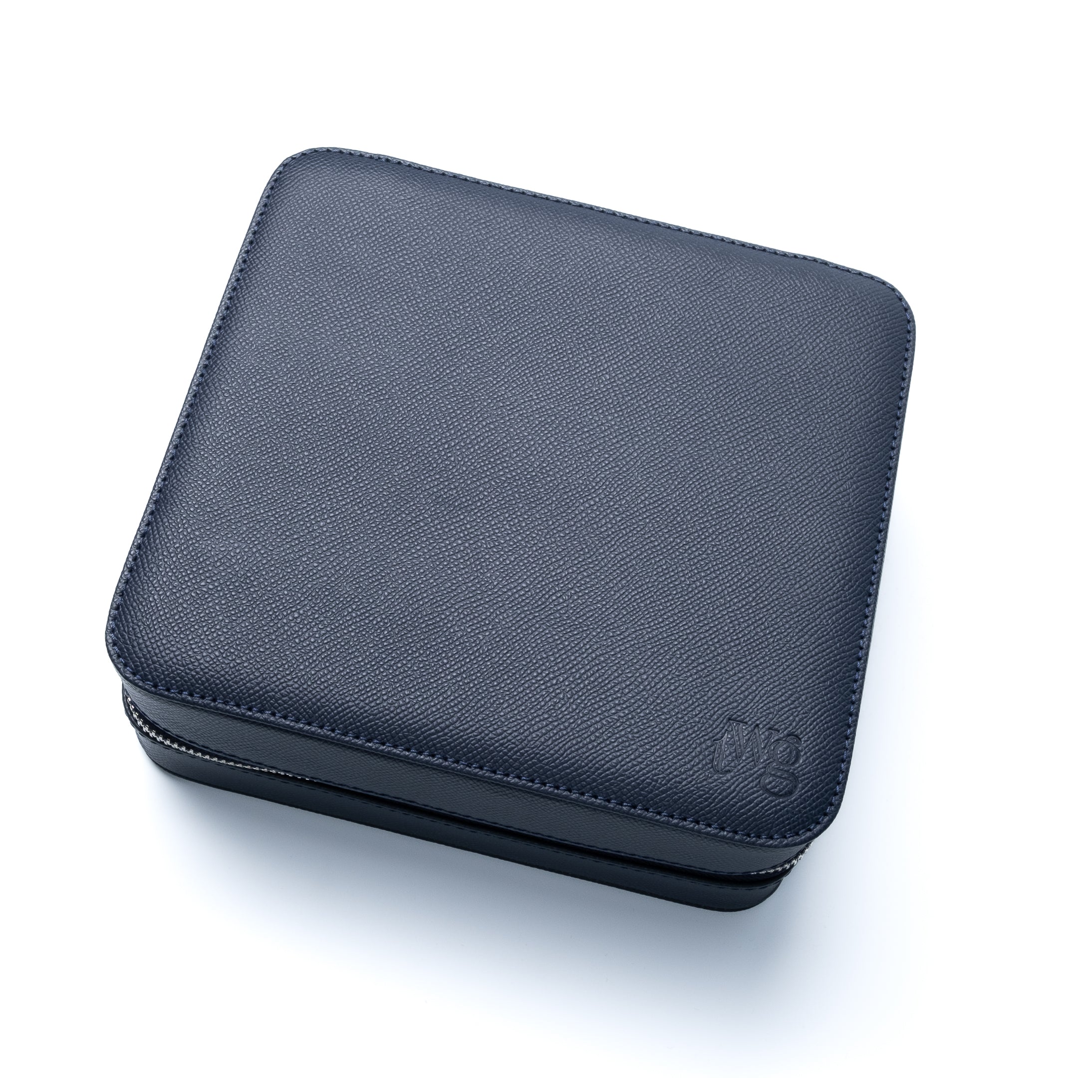 Dunkelblaue Uhrenbox mit 6 eingelegten Uhren – sichere und elegante Aufbewahrung für Sammler