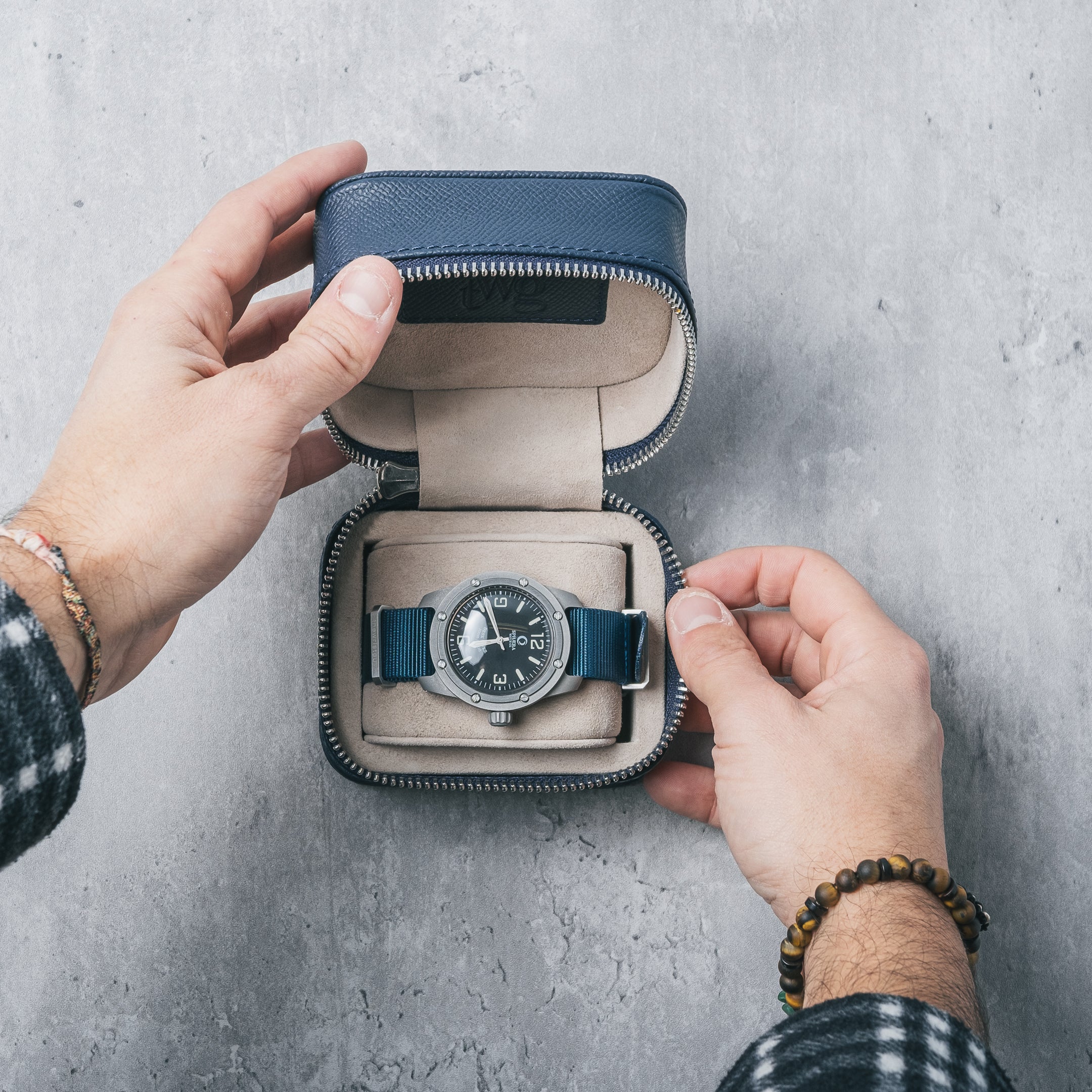 TheWristGuy Uhrenbox Zip-Case für 1 Uhr in Dunkelblau