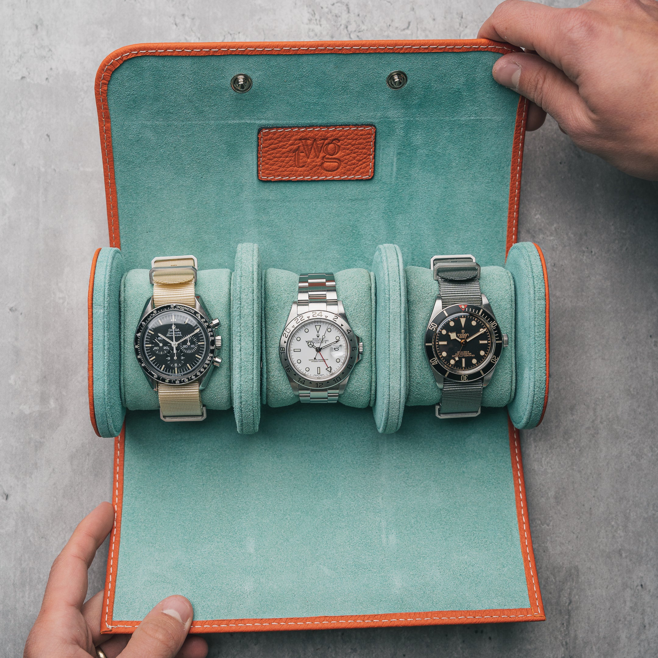Uhrenrolle für 3 Uhren in Orange – elegante Reiseaufbewahrung aus hochwertigem Leder