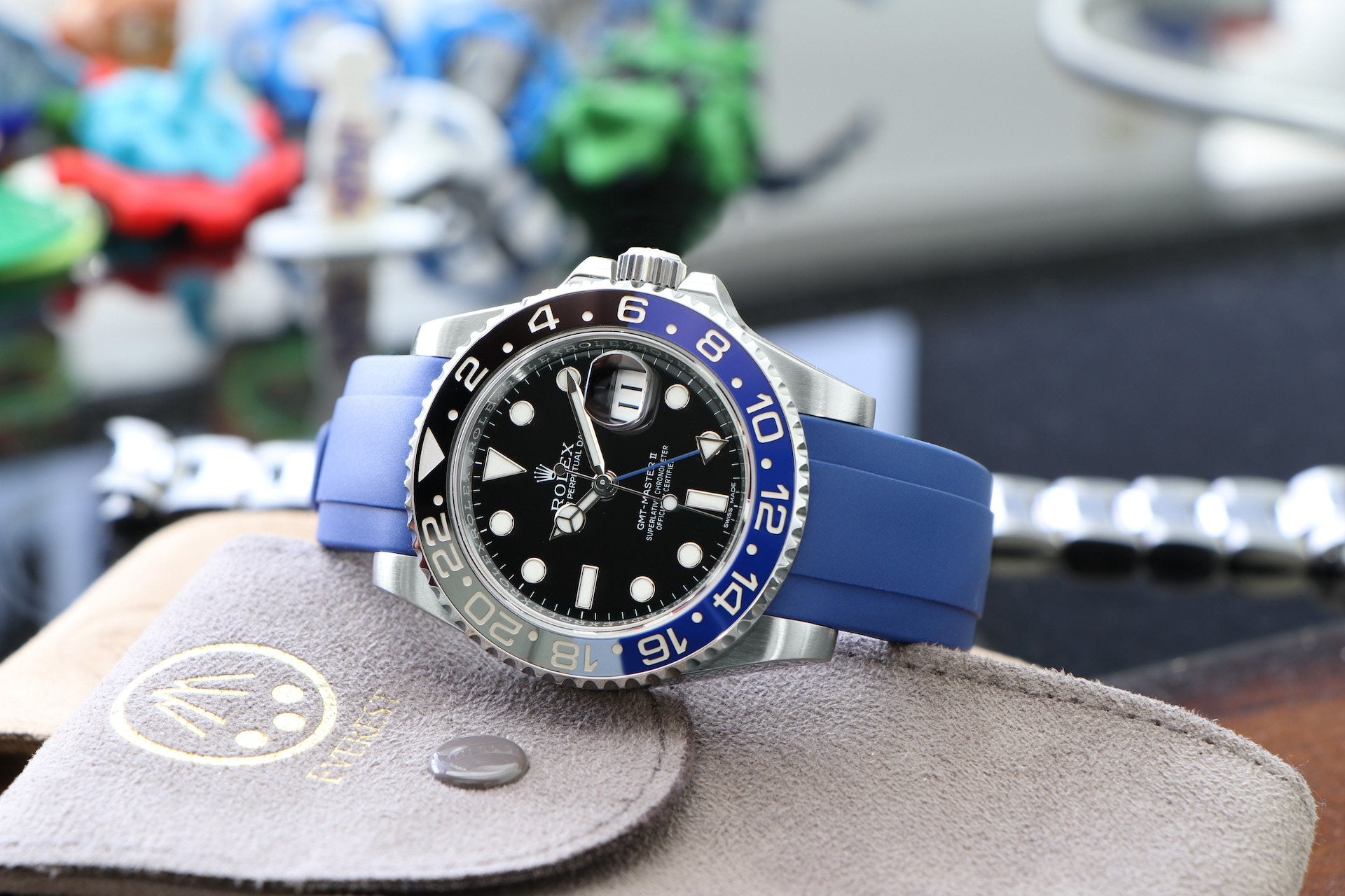 EVEREST Kautschukband für Rolex – Blau mit silberner Dornschließe