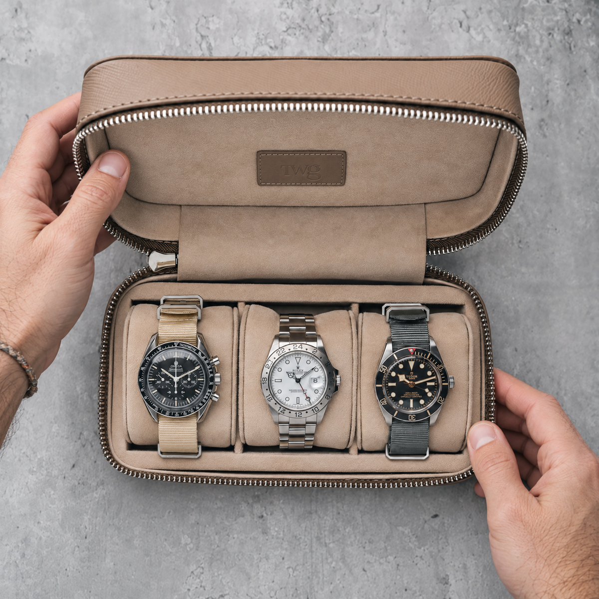 Uhrenbox "Zip-Case" für 3 Uhren, Taupe